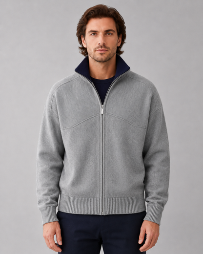 Men's Full Zip Knit Cardigan | Stand Collar | Soft Knit Sweater | Long Sleeve | Smart Casual | Steven & Levon