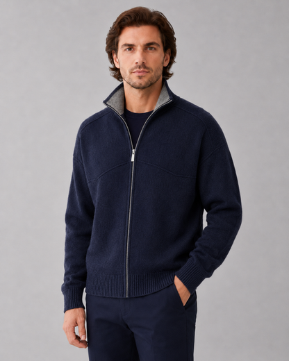 Men's Full Zip Knit Cardigan | Stand Collar | Soft Knit Sweater | Long Sleeve | Smart Casual | Steven & Levon