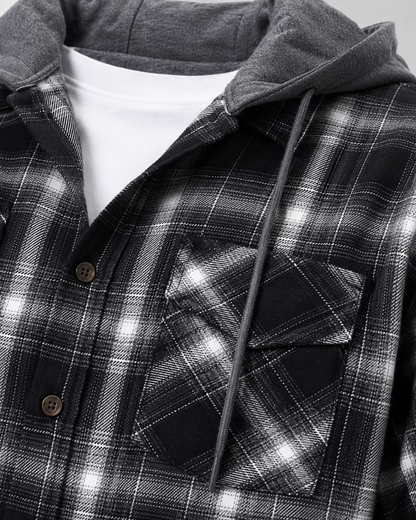 Men's Hooded Check Overshirt | Relaxed Fit | Button Up Shirt Jacket | Casual Layer | Steven & Levon