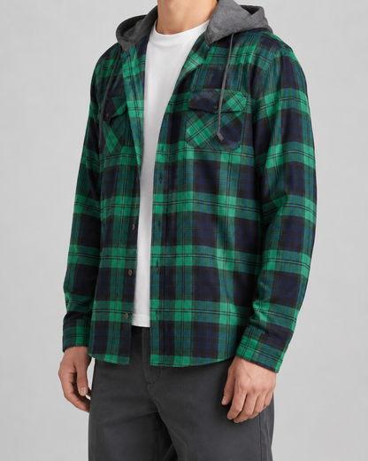 Men's Hooded Check Overshirt | Relaxed Fit | Button Up Shirt Jacket | Casual Layer | Steven & Levon