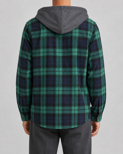 Men's Hooded Check Overshirt | Relaxed Fit | Button Up Shirt Jacket | Casual Layer | Steven & Levon