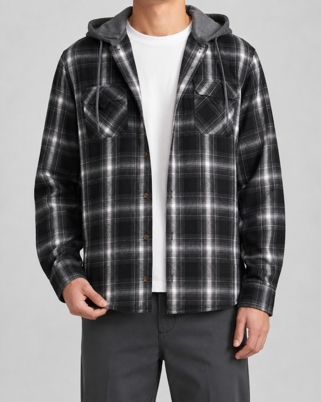 Men's Hooded Check Overshirt | Relaxed Fit | Button Up Shirt Jacket | Casual Layer | Steven & Levon