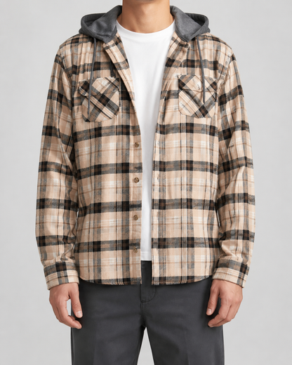 Men's Hooded Check Overshirt | Relaxed Fit | Button Up Shirt Jacket | Casual Layer | Steven & Levon