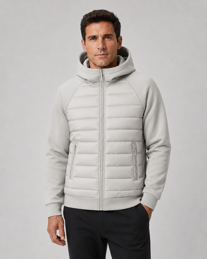 Men's Hybrid Hooded Jacket | Quilted Padded | Zip Front | Lightweight Winter Outerwear | Steven & Levon