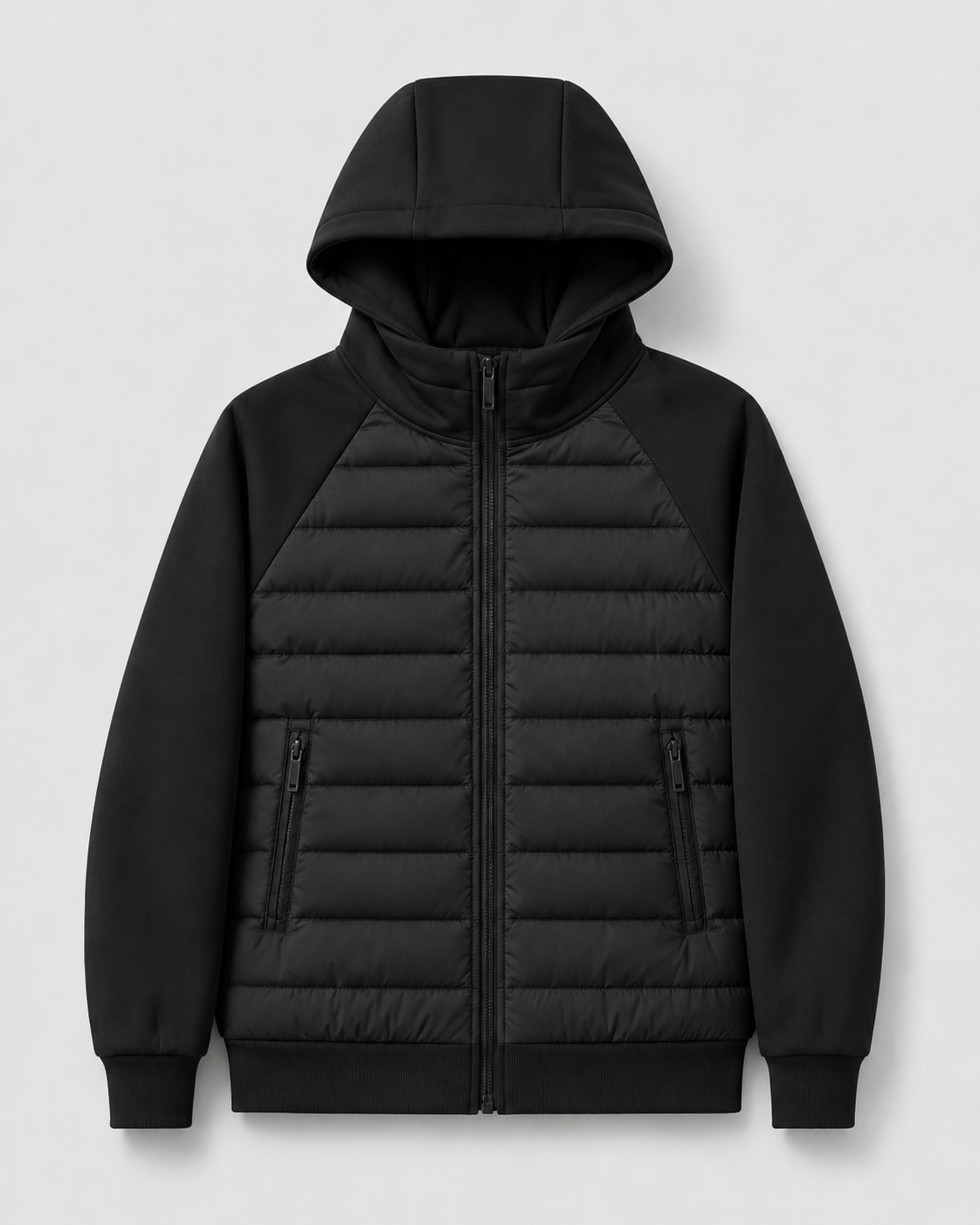 Men's Hybrid Hooded Jacket | Quilted Padded | Zip Front | Lightweight Winter Outerwear | Steven & Levon