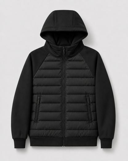 Men's Hybrid Hooded Jacket | Quilted Padded | Zip Front | Lightweight Winter Outerwear | Steven & Levon