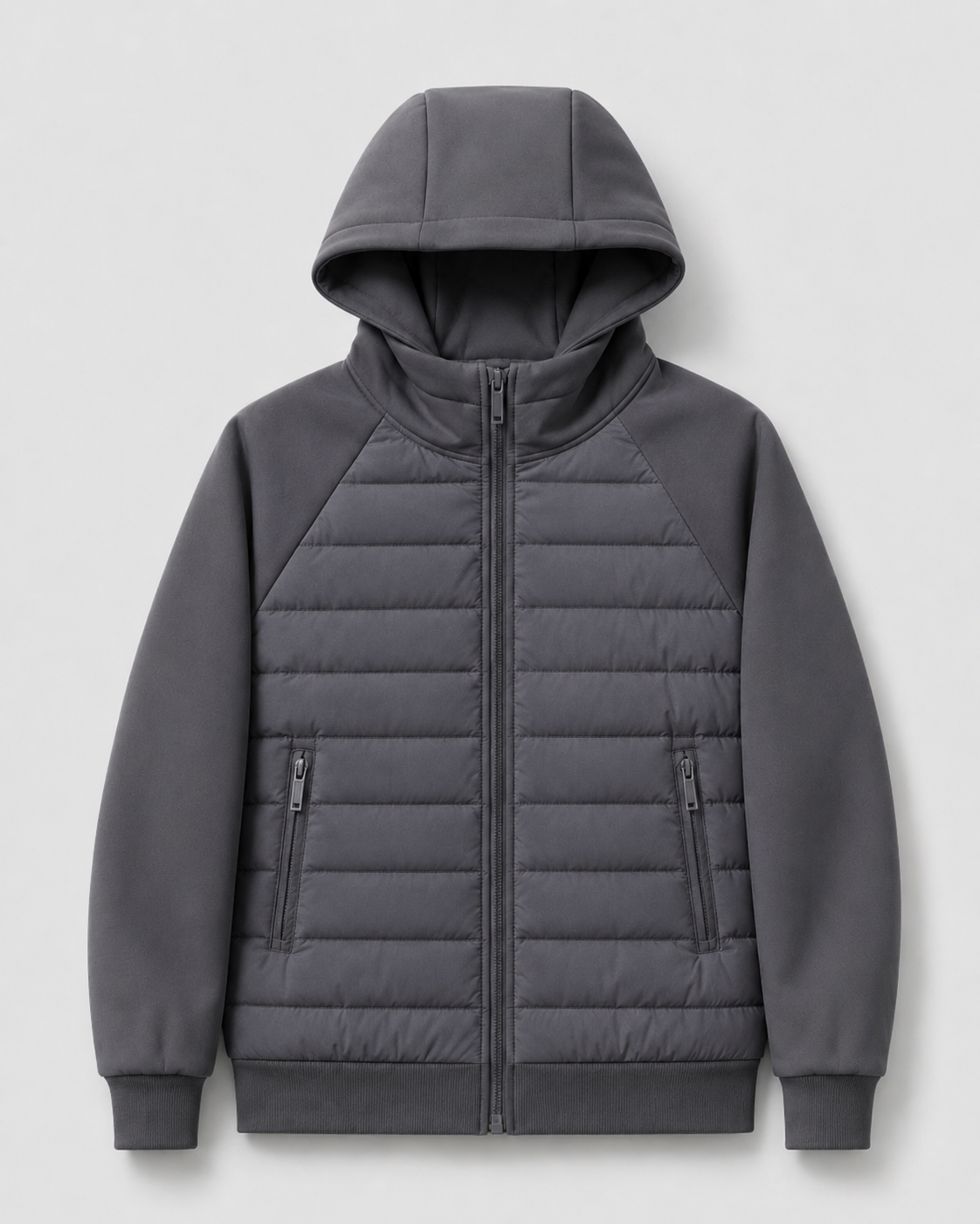 Men's Hybrid Hooded Jacket | Quilted Padded | Zip Front | Lightweight Winter Outerwear | Steven & Levon