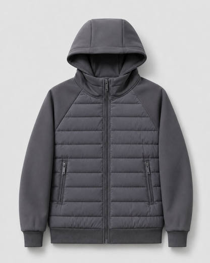 Men's Hybrid Hooded Jacket | Quilted Padded | Zip Front | Lightweight Winter Outerwear | Steven & Levon