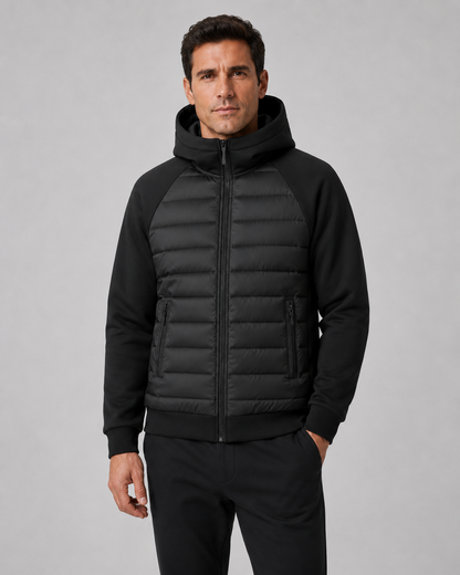 Men's Hybrid Hooded Jacket | Quilted Padded | Zip Front | Lightweight Winter Outerwear | Steven & Levon
