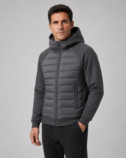 Men's Hybrid Hooded Jacket | Quilted Padded | Zip Front | Lightweight Winter Outerwear | Steven & Levon