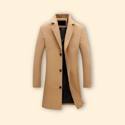 Men's Lapel Button Coat | Tailored Fit | Smart Casual Long Overcoat | Steven & Levon