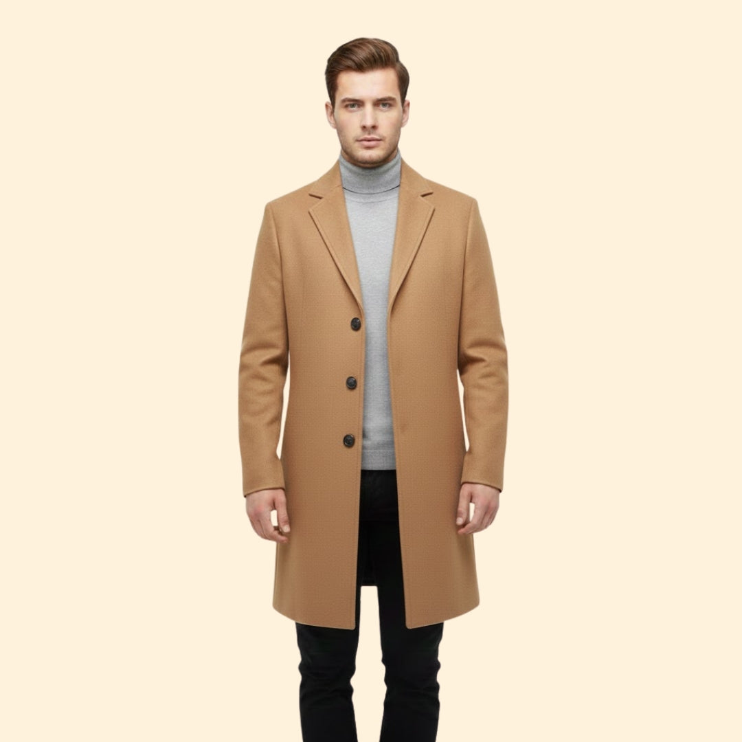 Men's Lapel Button Coat | Tailored Fit | Smart Casual Long Overcoat | Steven & Levon