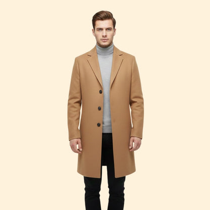 Men's Lapel Button Coat | Tailored Fit | Smart Casual Long Overcoat | Steven & Levon