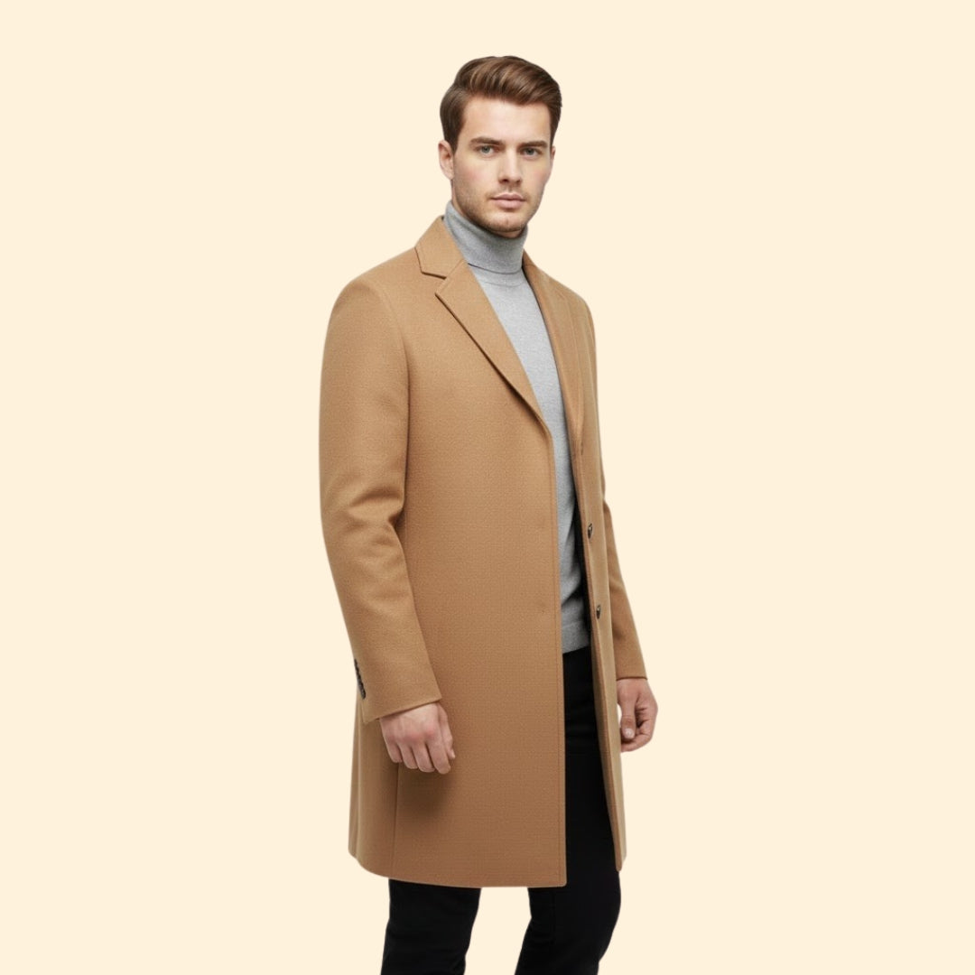 Men's Lapel Button Coat | Tailored Fit | Smart Casual Long Overcoat | Steven & Levon