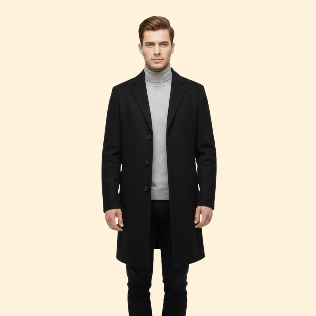 Men's Lapel Button Coat | Tailored Fit | Smart Casual Long Overcoat | Steven & Levon