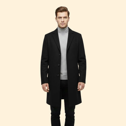 Men's Lapel Button Coat | Tailored Fit | Smart Casual Long Overcoat | Steven & Levon