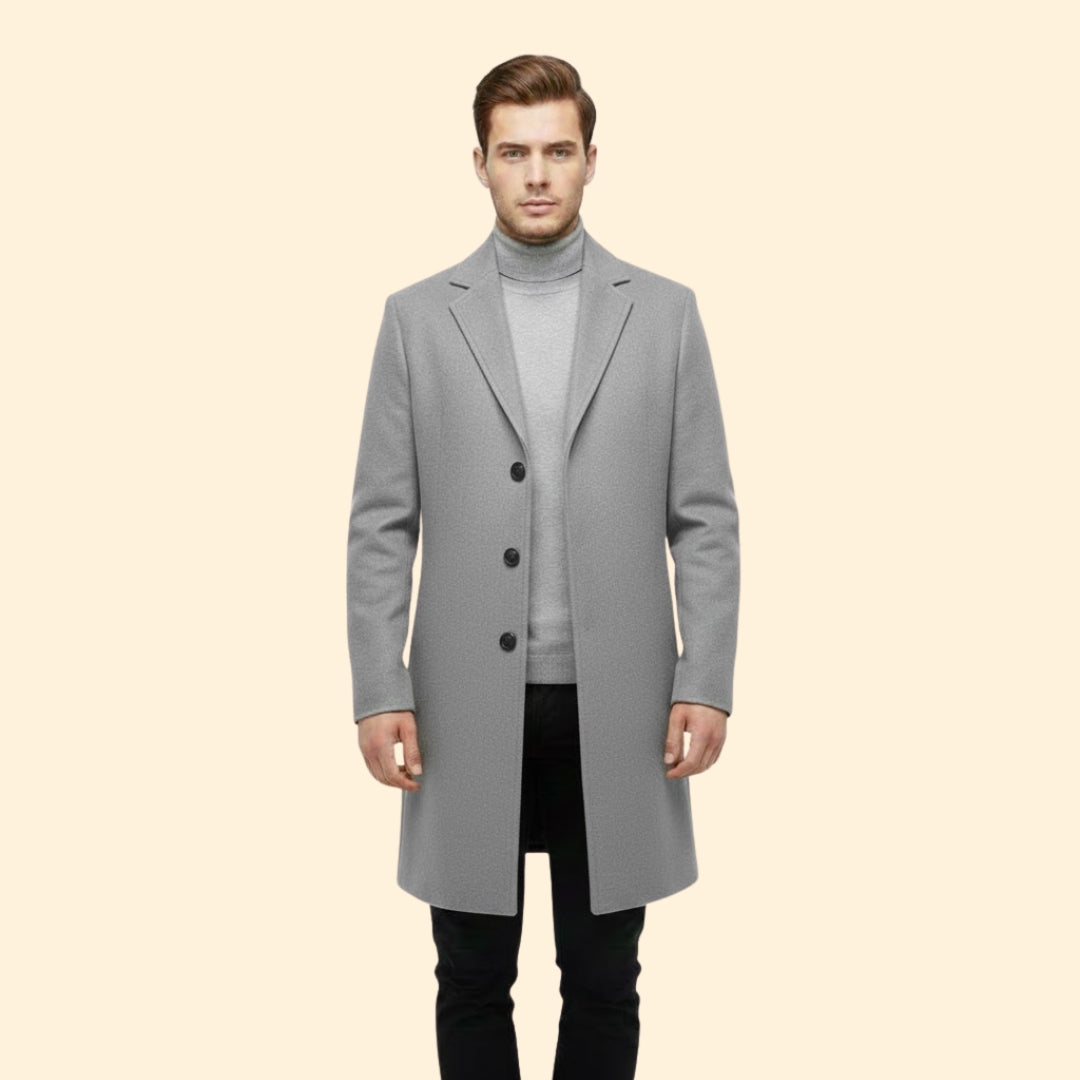 Men's Lapel Button Coat | Tailored Fit | Smart Casual Long Overcoat | Steven & Levon