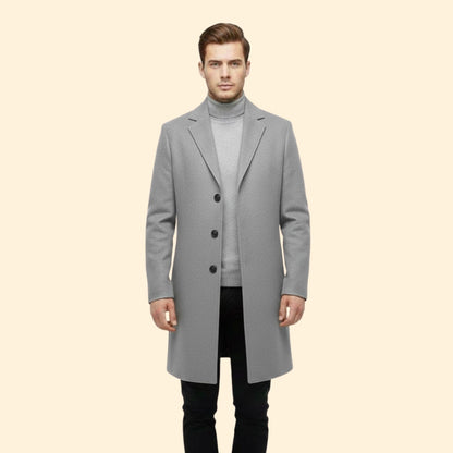 Men's Lapel Button Coat | Tailored Fit | Smart Casual Long Overcoat | Steven & Levon