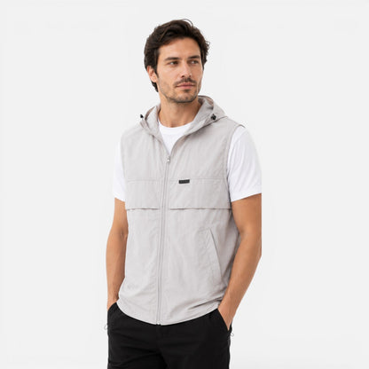 Men's Hooded Utility Vest | Lightweight | Zip Front | Multi-Pocket | Outdoor Hiking Workwear | Steven & Levon
