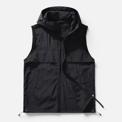 Men's Hooded Utility Vest | Lightweight | Zip Front | Multi-Pocket | Outdoor Hiking Workwear | Steven & Levon