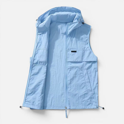 Men's Hooded Utility Vest | Lightweight | Zip Front | Multi-Pocket | Outdoor Hiking Workwear | Steven & Levon