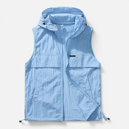 Men's Hooded Utility Vest | Lightweight | Zip Front | Multi-Pocket | Outdoor Hiking Workwear | Steven & Levon