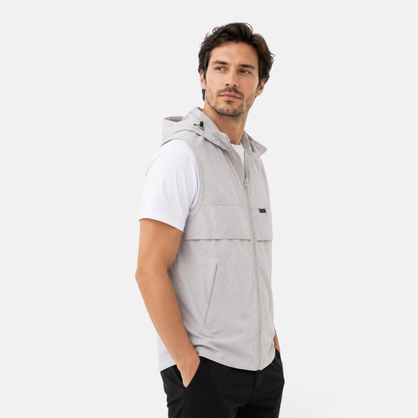 Men's Hooded Utility Vest | Lightweight | Zip Front | Multi-Pocket | Outdoor Hiking Workwear | Steven & Levon