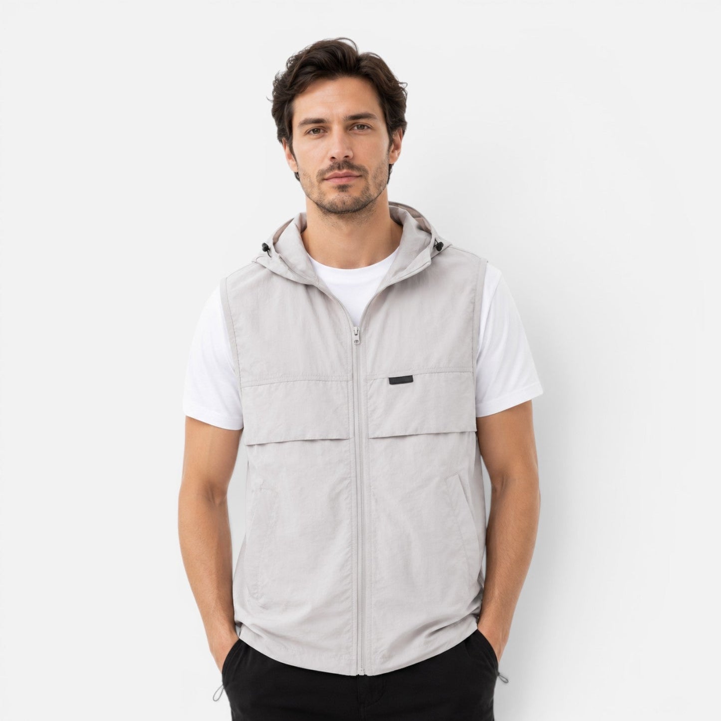 Men's Hooded Utility Vest | Lightweight | Zip Front | Multi-Pocket | Outdoor Hiking Workwear | Steven & Levon