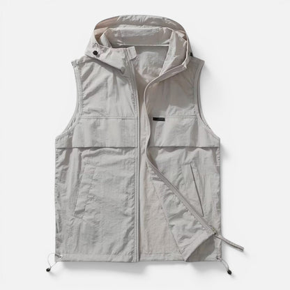 Men's Hooded Utility Vest | Lightweight | Zip Front | Multi-Pocket | Outdoor Hiking Workwear | Steven & Levon