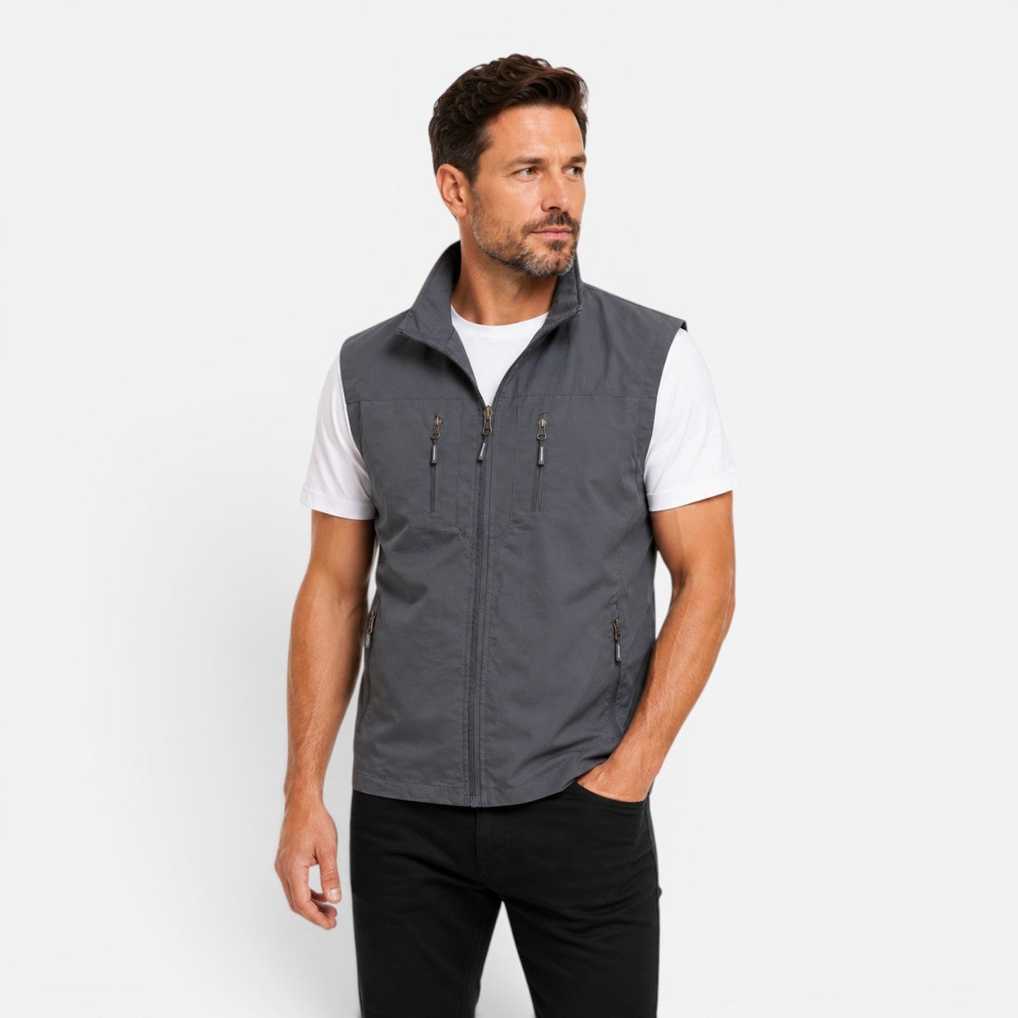 Men's Multi-Pocket Utility Gilet | Lightweight | Zip Front | Outdoor Workwear Vest | Steven & Levon