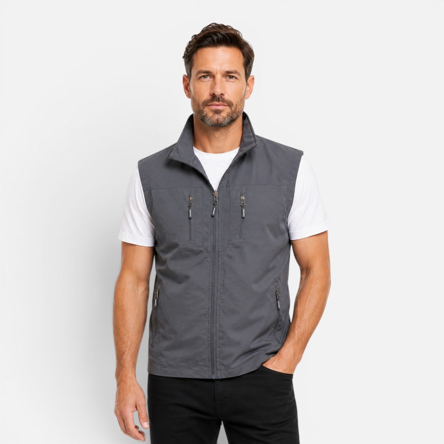 Men's Multi-Pocket Utility Gilet | Lightweight | Zip Front | Outdoor Workwear Vest | Steven & Levon