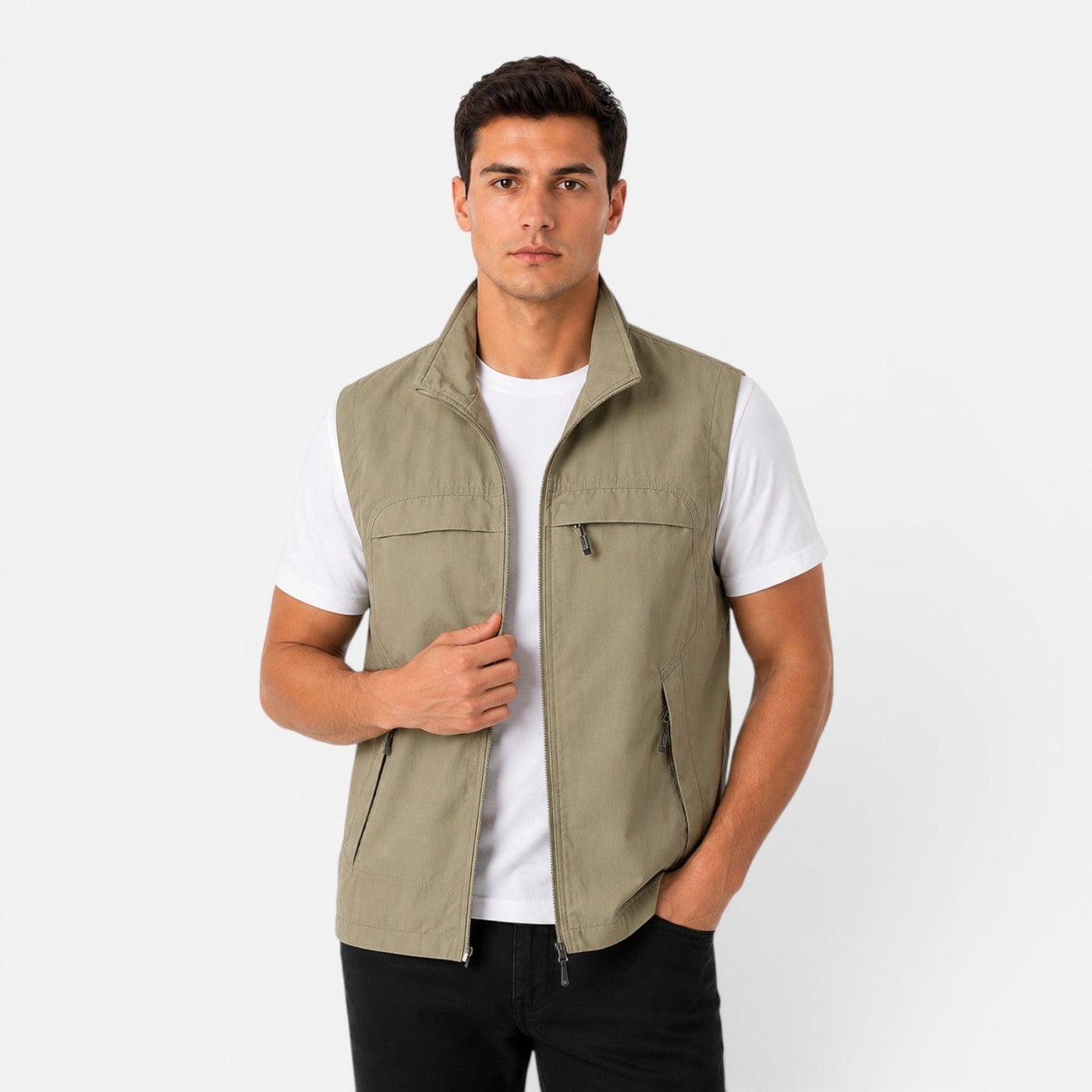 Men's Zip Gilet Vest | Lightweight | Stand Collar | Zip Front | Smart Casual Outerwear | Steven & Levon