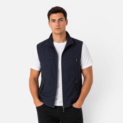 Men's Zip Gilet Vest | Lightweight | Stand Collar | Zip Front | Smart Casual Outerwear | Steven & Levon