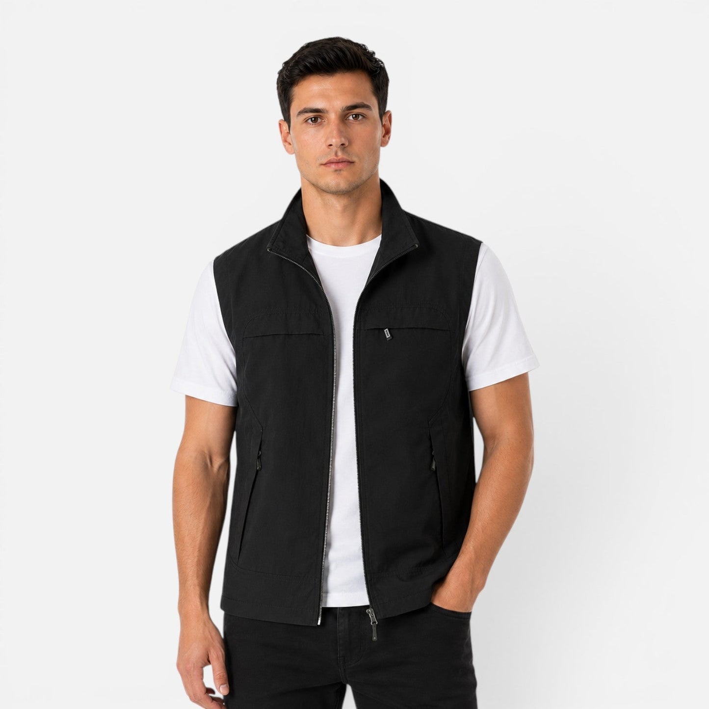 Men's Zip Gilet Vest | Lightweight | Stand Collar | Zip Front | Smart Casual Outerwear | Steven & Levon