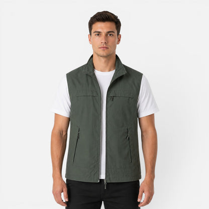 Men's Zip Gilet Vest | Lightweight | Stand Collar | Zip Front | Smart Casual Outerwear | Steven & Levon