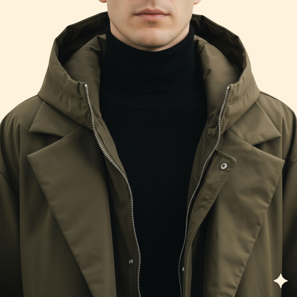 Men's Long Coat | Lapel Collar | Tailored Fit | Smart Casual Overcoat | Steven & Levon