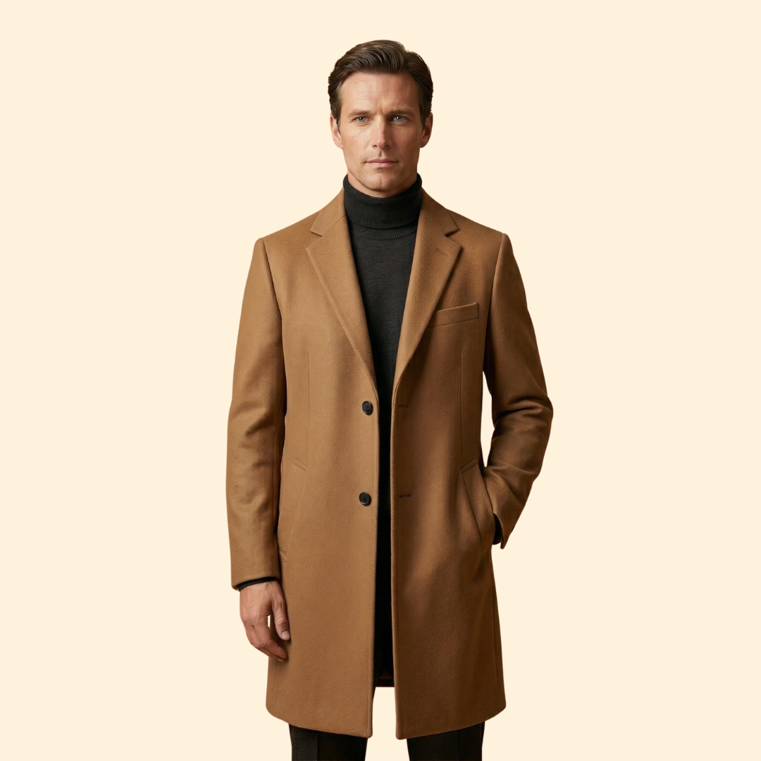 Men's Long Overcoat | Tailored Fit | Lapel Collar | Buttoned | Lined | Side Pockets | Steven & Levon