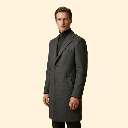Men's Long Overcoat | Tailored Fit | Lapel Collar | Buttoned | Lined | Side Pockets | Steven & Levon
