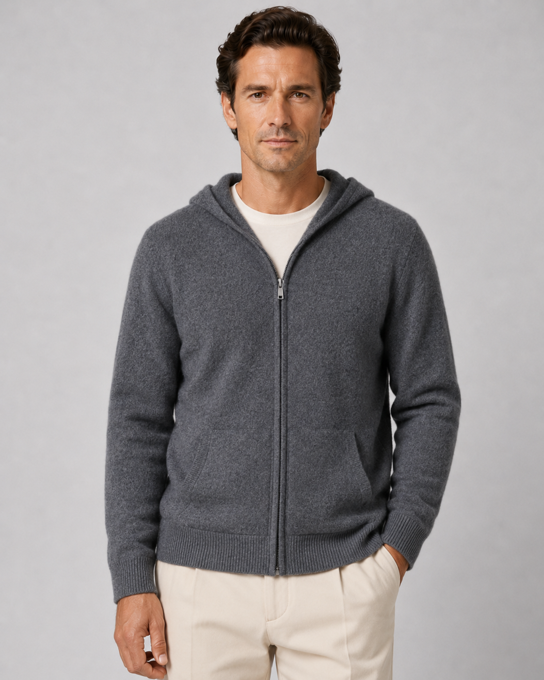 Men's Merino Wool Zip Hoodie | Lightweight Knit | Hooded Sweater | Soft Warm Layer | Steven & Levon