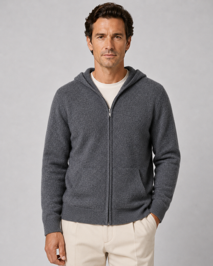 Men's Merino Wool Zip Hoodie | Lightweight Knit | Hooded Sweater | Soft Warm Layer | Steven & Levon