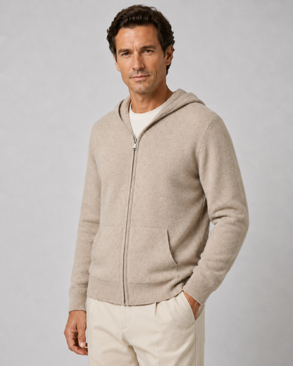 Men's Merino Wool Zip Hoodie | Lightweight Knit | Hooded Sweater | Soft Warm Layer | Steven & Levon