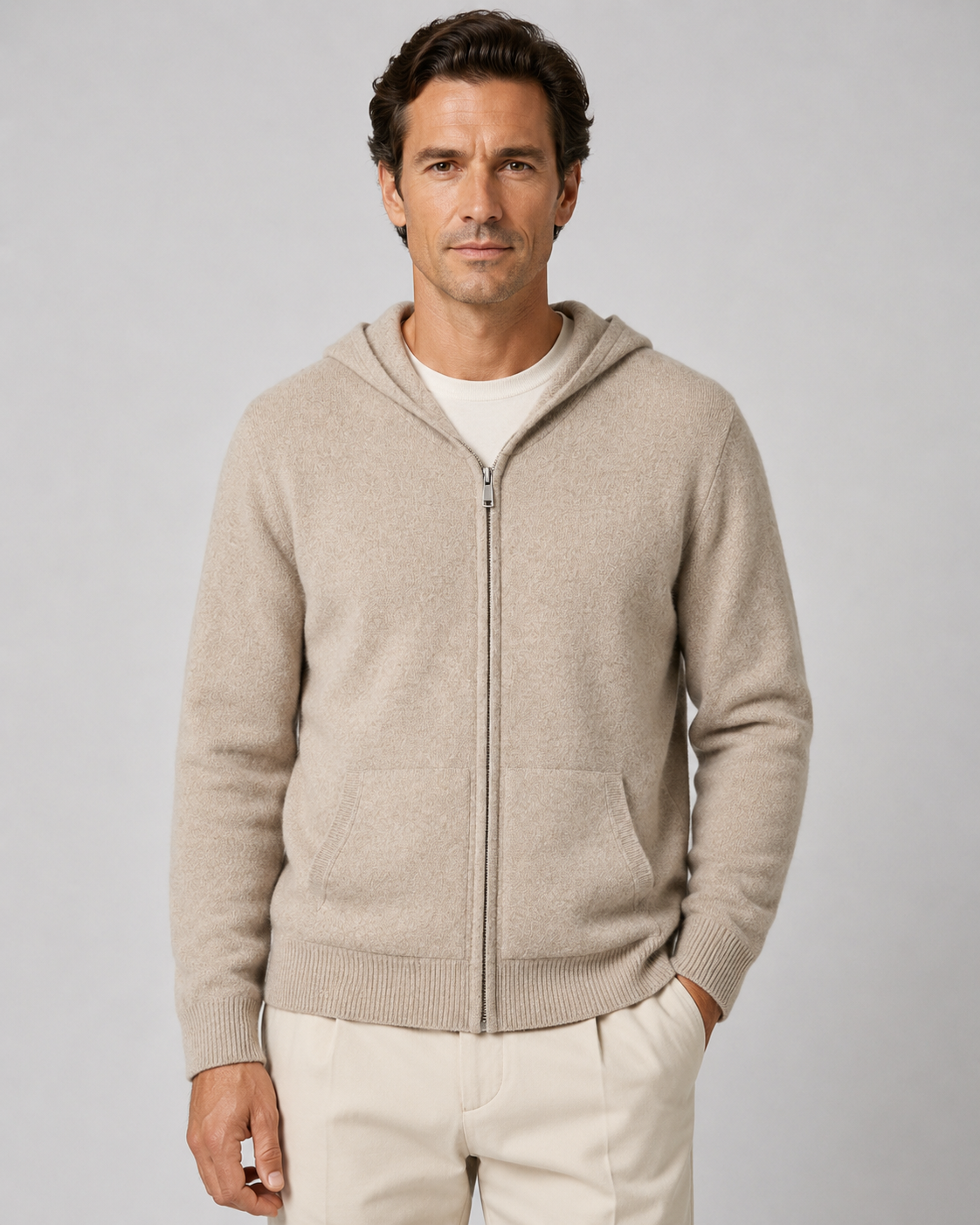 Men's Merino Wool Zip Hoodie | Lightweight Knit | Hooded Sweater | Soft Warm Layer | Steven & Levon