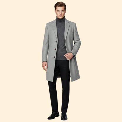 Men's Modern Fit Long Coat | Tailored Overcoat | Smart Casual Style | Steven & Levon