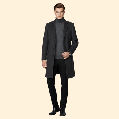 Men's Modern Fit Long Coat | Tailored Overcoat | Smart Casual Style | Steven & Levon