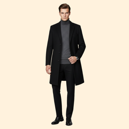 Men's Modern Fit Long Coat | Tailored Overcoat | Smart Casual Style | Steven & Levon