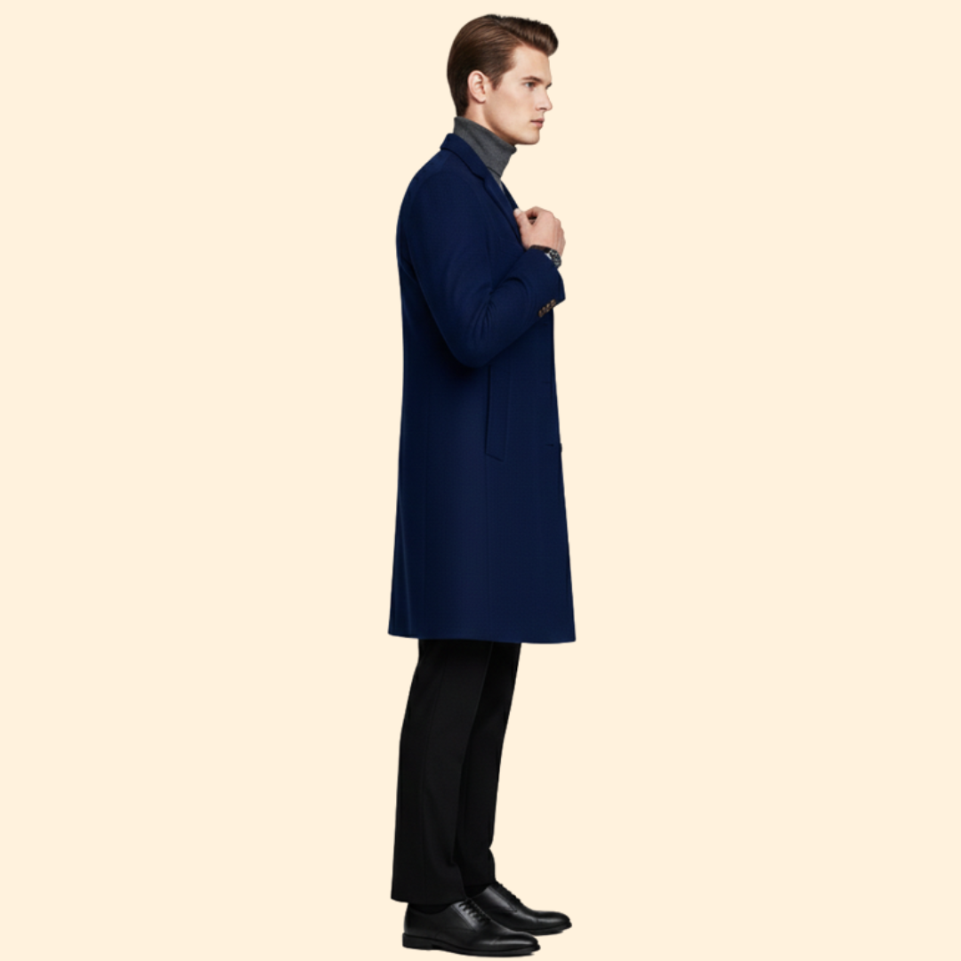 Men's Modern Fit Long Coat | Tailored Overcoat | Smart Casual Style | Steven & Levon
