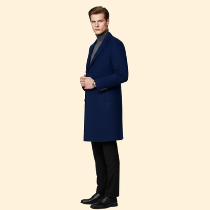 Men's Modern Fit Long Coat | Tailored Overcoat | Smart Casual Style | Steven & Levon