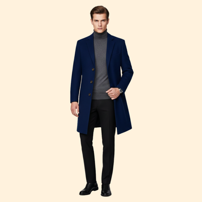Men's Modern Fit Long Coat | Tailored Overcoat | Smart Casual Style | Steven & Levon