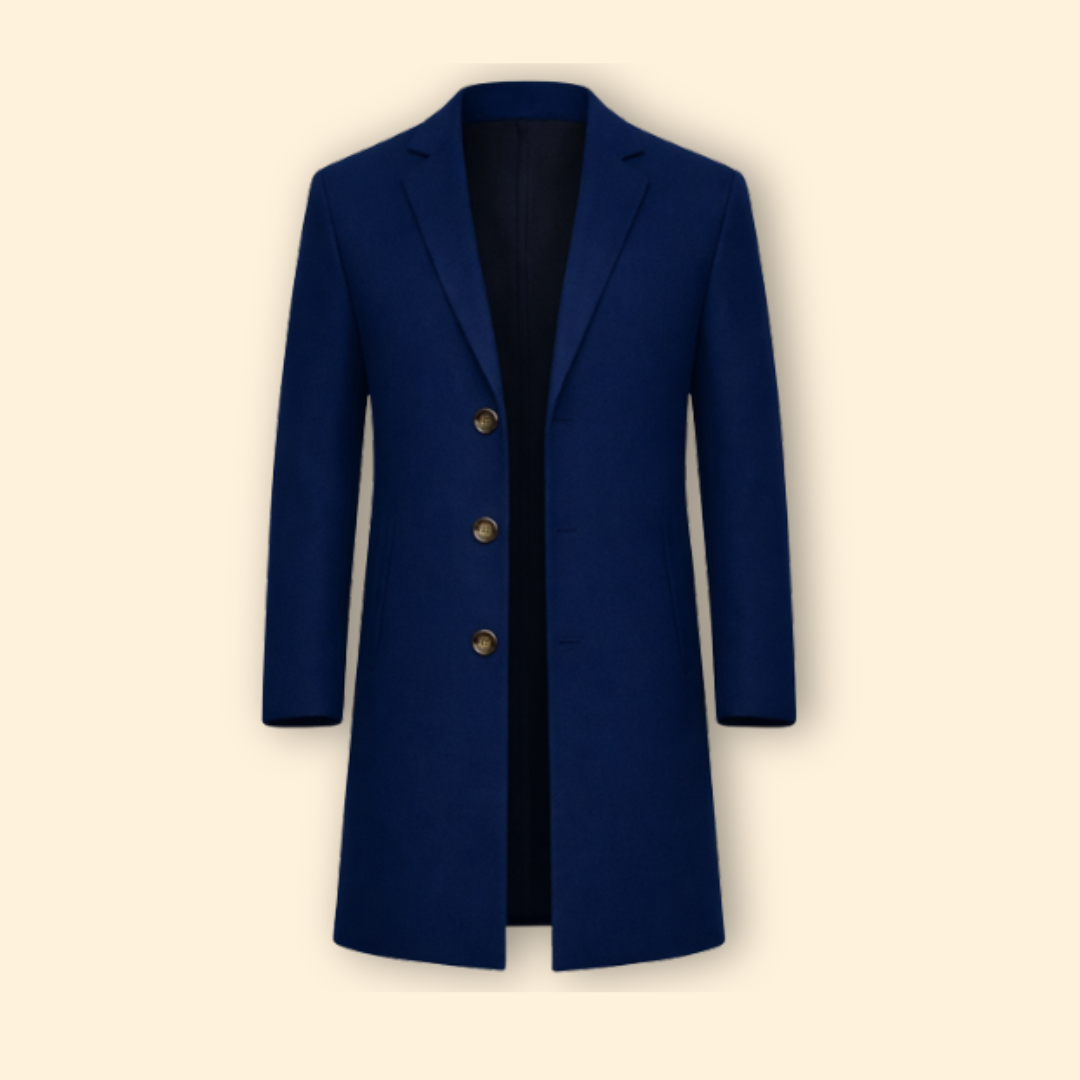 Men's Modern Fit Long Coat | Tailored Overcoat | Smart Casual Style | Steven & Levon