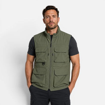 Men's Multi-Pocket Utility Gilet Vest | Lightweight | Zip Front | Outdoor Fishing Workwear | Steven & Levon